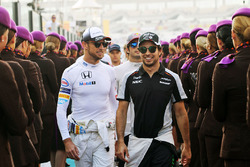 Jenson Button, McLaren with Sergio Perez, Sahara Force India F1 on the drivers parade