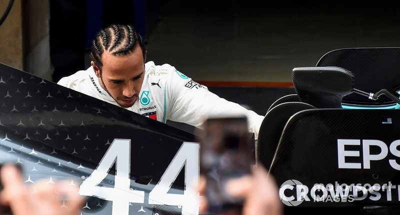Lewis Hamilton, Mercedes AMG F1, 1st position, in Parc Ferme