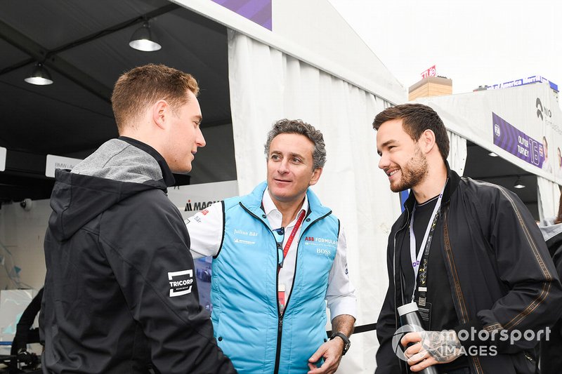 Singer Liam Payne meets Stoffel Vandoorne, HWA Racelab, VFE-05, Alejandro Agag, CEO, Formula E 