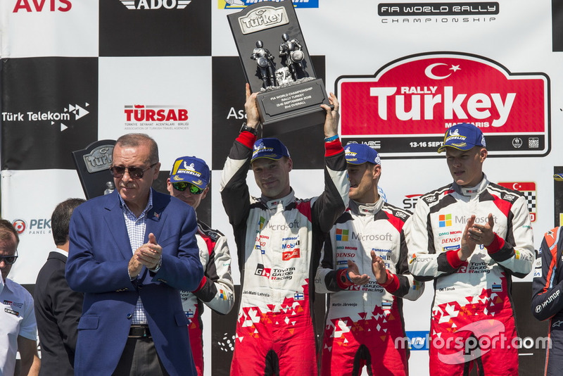 Podium: Winners Ott Tänak, Martin Järveoja, Toyota Gazoo Racing WRT Toyota Yaris WRC, second place Jari-Matti Latvala, Miikka Anttila, Toyota Gazoo Racing WRT Toyota Yaris WRC