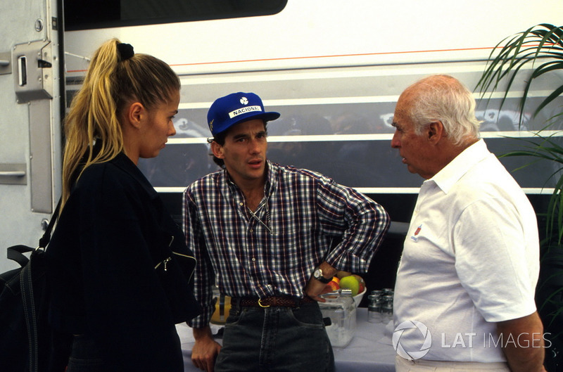 Ayrton Senna, McLaren, with his girlfriend Adrianne Galisteu