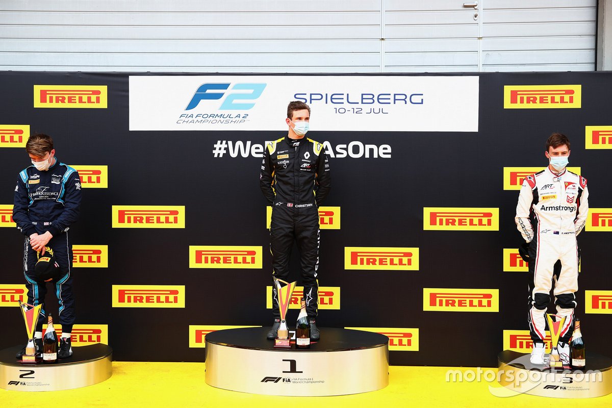 Podio: Christian Lundgaard, ART Grand Prix, Dan Ticktum, DAMS, third Marcus Armstrong, ART Grand Prix