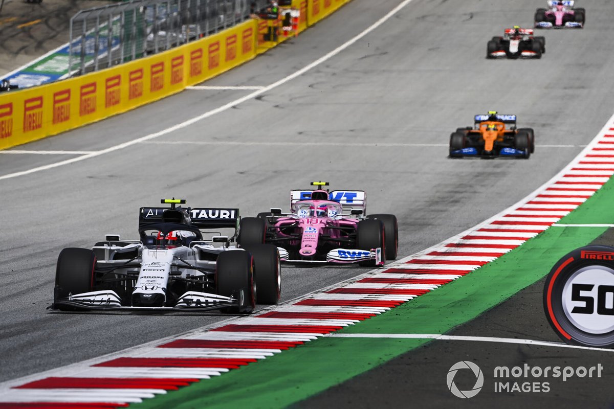 Pierre Gasly, AlphaTauri AT01 y Lance Stroll, Racing Point RP20