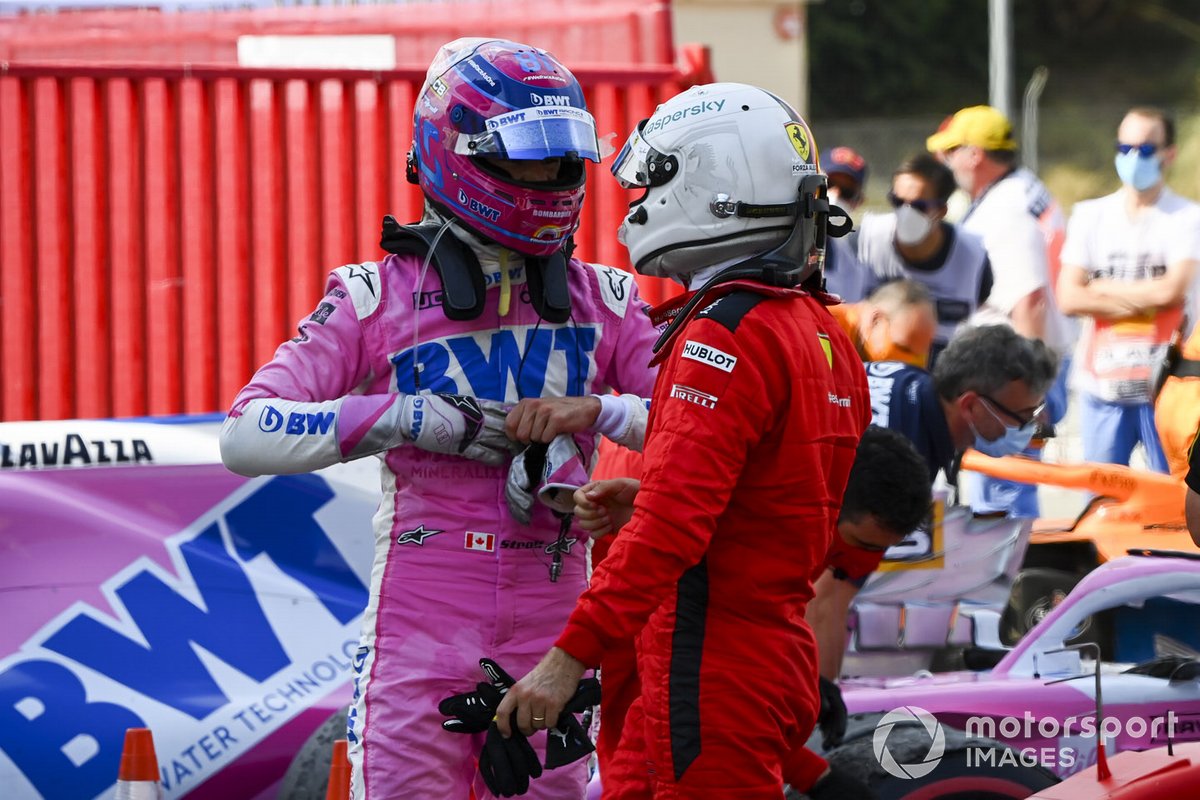 Lance Stroll, Racing Point, y Sebastian Vettel, Ferrari