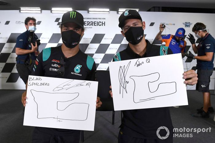 Franco Morbidelli, Petronas Yamaha SRT, Fabio Quartararo, Petronas Yamaha SRT con los dibujos del circuito que hicieron con los ojos cerrados
