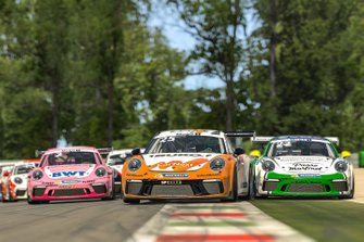Porsche 911 GT3 Cup, #2 Dylan Pereira (L), #25 Larry ten Voorde (NL), #22 Ayhancan Güven (TR), Porsche Mobil 1 Supercup Virtual Edition