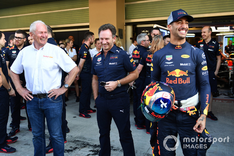 Dr Helmut Marko, Red Bull Motorsport Consultant, Christian Horner, Red Bull Racing Team Principal and Daniel Ricciardo, Red Bull Racing