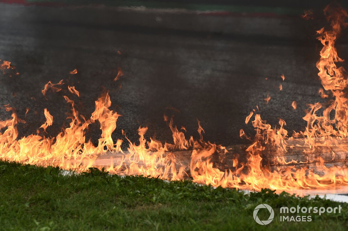 Fire after a crash at turn 2