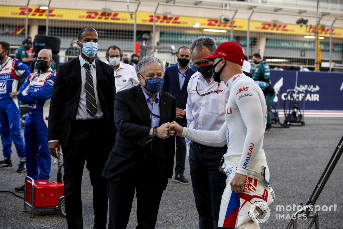 Jean Todt, Presidente de la FIA y Nikita Mazepin, Haas F1