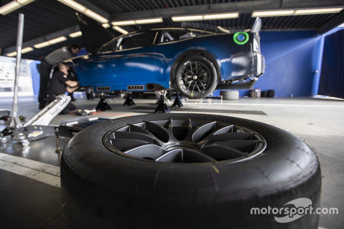 The NASCAR Next gen car sits in the garage