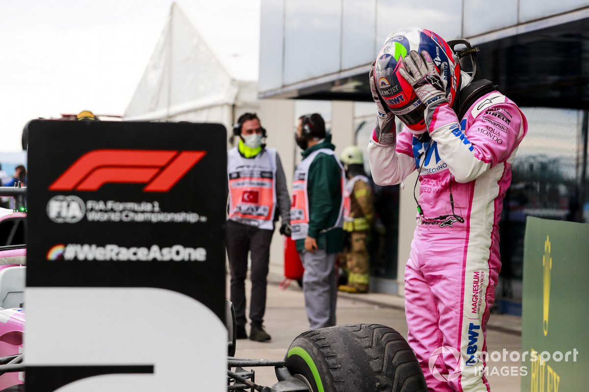 Segundo lugar Sergio Pérez, Racing Point en Parc Ferme