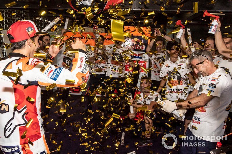 World Champion Marc Marquez, Repsol Honda Team celebrates with his team