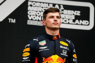 Max Verstappen, Red Bull Racing, 1st position, celebrates on the podium