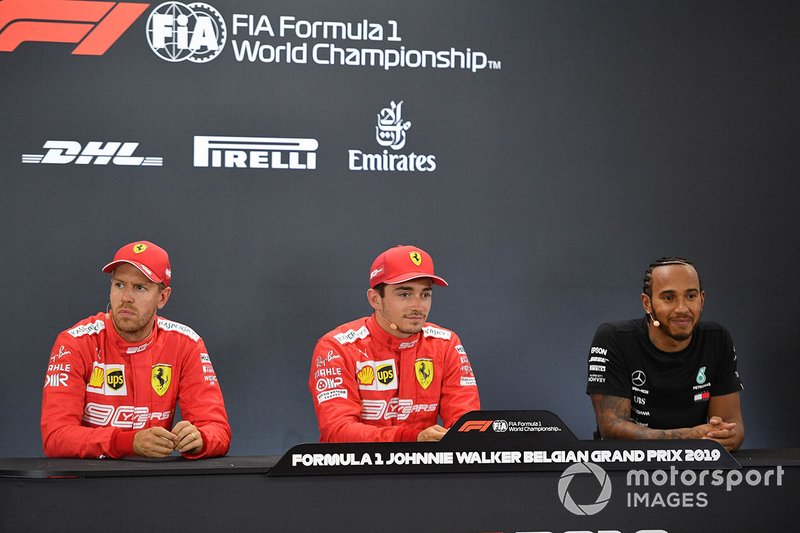 Pole pozisyonu galibi Charles Leclerc, Ferrari, Sebastian Vettel, Ferrari, Lewis Hamilton, Mercedes AMG F1