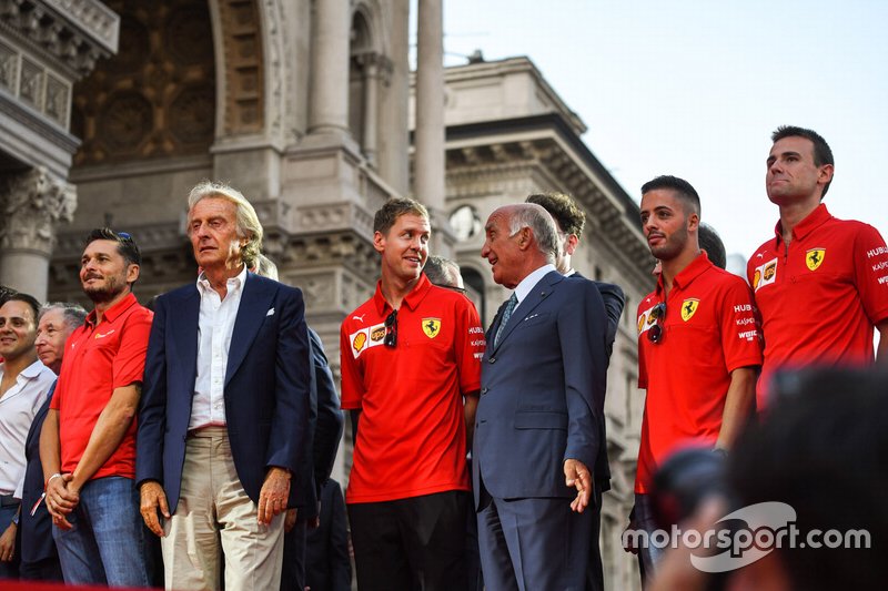 Giancarlo Fisichella, Luca di Montezemolo, and Sebastian Vettel, Ferrari