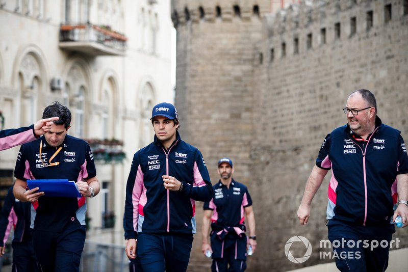 Lance Stroll, Racing Point walks the track with his engineers