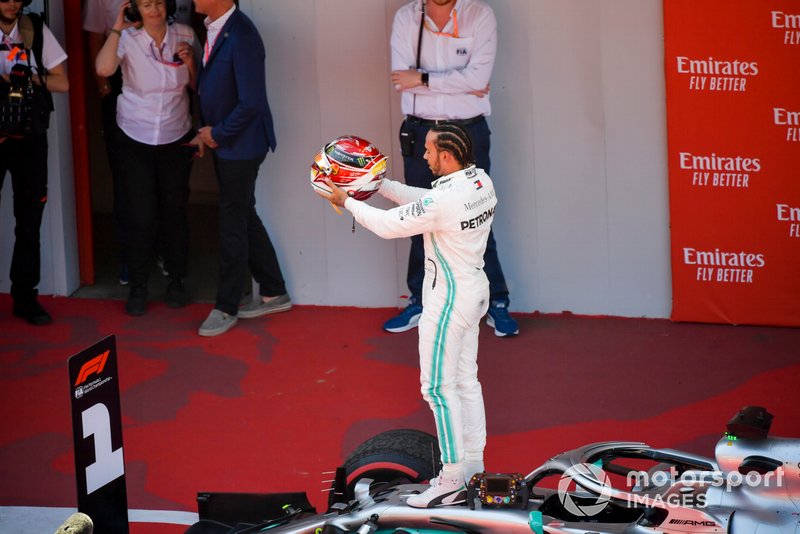 Lewis Hamilton, Mercedes AMG F1, 1st position, celebrates in Parc Ferme