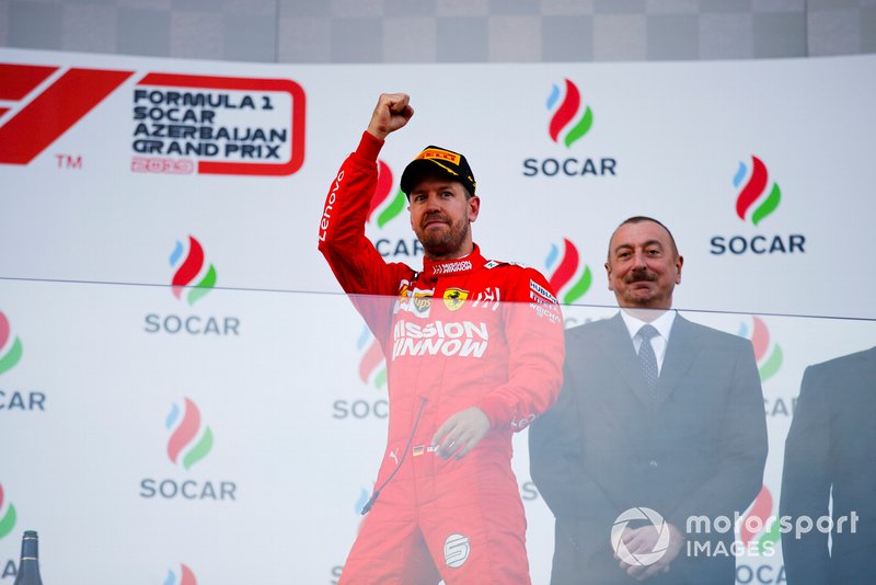 Sebastian Vettel, Ferrari, 3rd position, on the podium