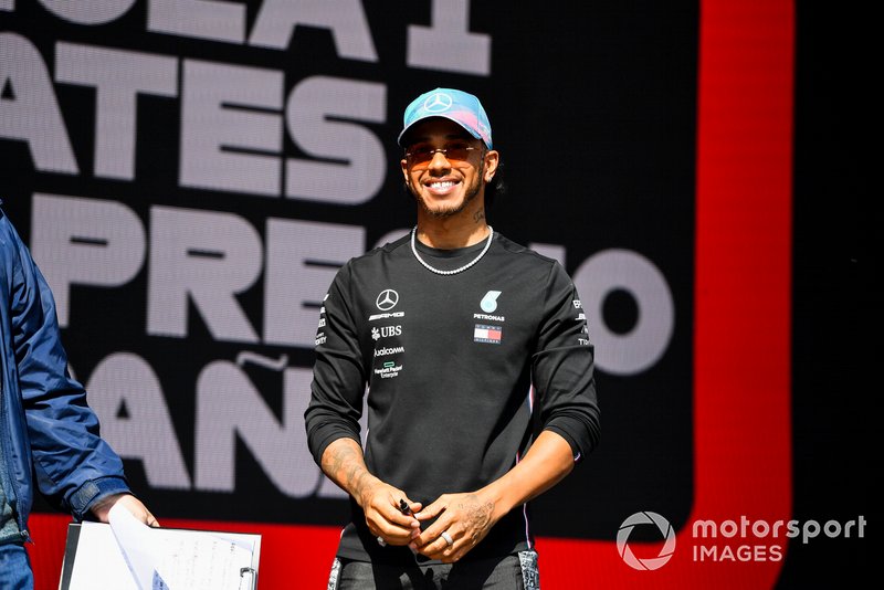 Lewis Hamilton, Mercedes AMG F1 on stage at the Fan Zone