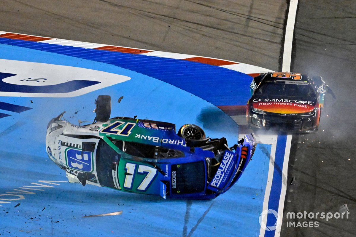 Chris Buescher, RFK Racing, Fifth Third Bank Ford Mustang wrecks