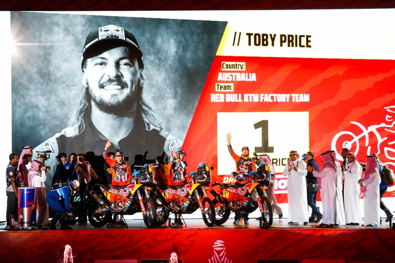 #1 Red Bull KTM Factory Racing: Toby Price. #2 Red Bull KTM Factory Racing: Matthias Walkner, #3 Red Bull KTM Factory Racing: Sam Sunderland