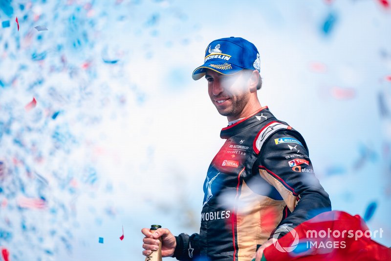 Antonio Felix da Costa, DS Techeetah, 2nd position, celebrates on the podium