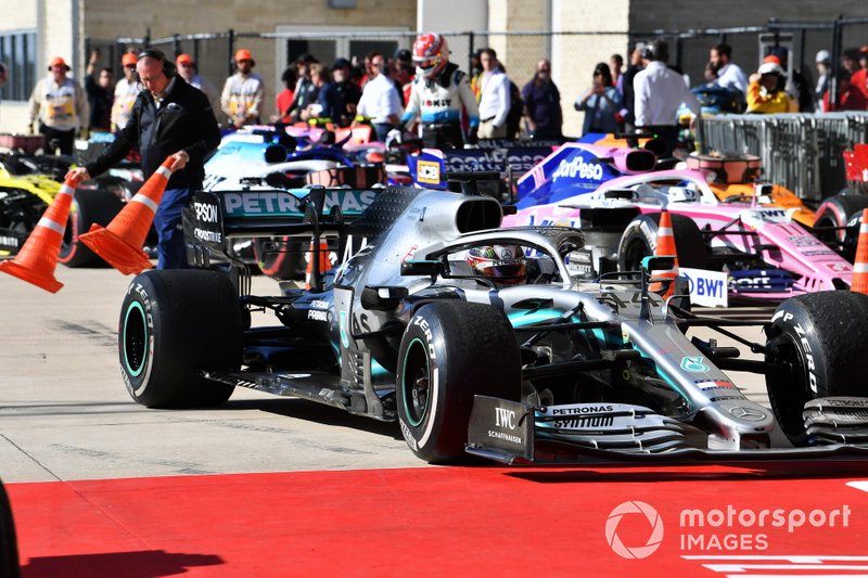 Lewis Hamilton, Mercedes AMG F1 W10, 2nd position, arrives in Parc Ferme