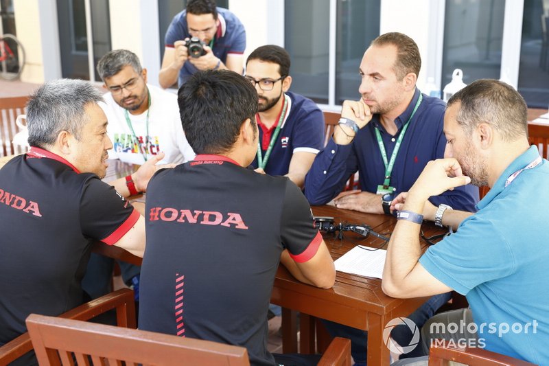 Masashi Yamamoto, General Manager, Honda Motorsport, talks to the media