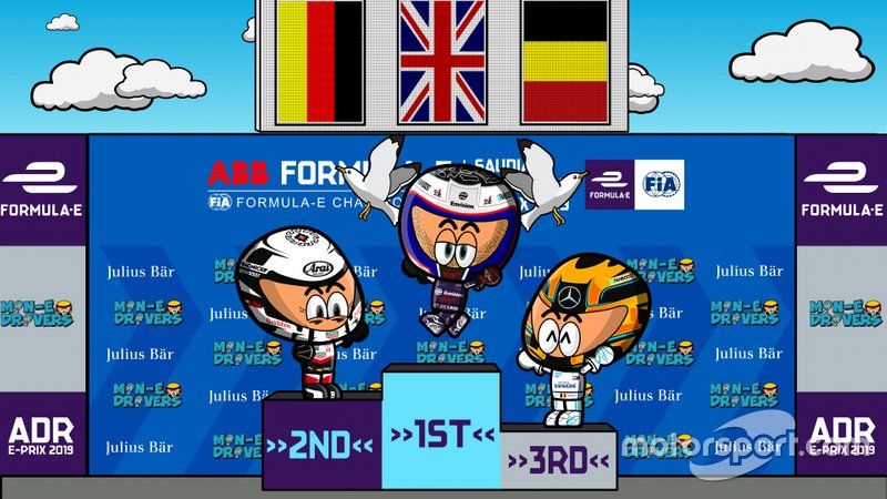 Podio carrera 1 Eprix de Ad Diriyah, por MiniEDrivers 