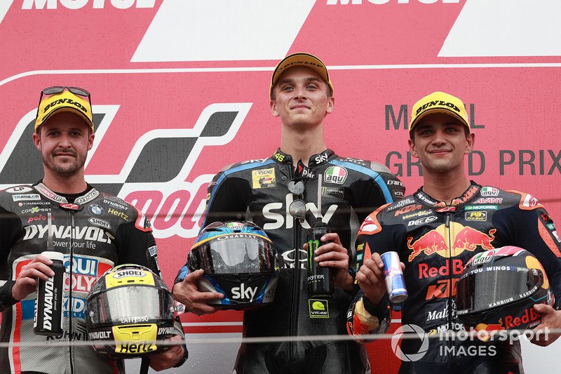 Podio: il vincitore della gara Luca Marini, Sky Racing Team VR46, il secondo classificato Thomas Luthi, Intact GP, il terzo classificato Jorge Martin, KTM Ajo