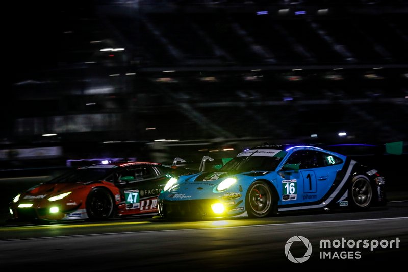 #47 Precision Performance Motorsports Lamborghini Huracan GT3, GTD: Brandon Gdovic, Eric Lux, #16 Wright Motorsports Porsche 911 GT3 R, GTD: Ryan Hardwick, Patrick Long, Klaus Bachler, Anthony Imperato