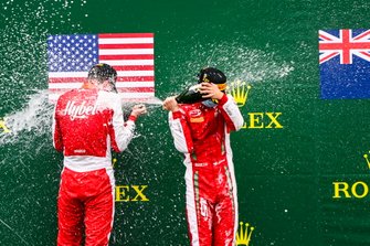 Frederik Vesti, Prema Racing and Race Winner Logan Sargeant, Prema Racing celebrate on the podium with the champagne