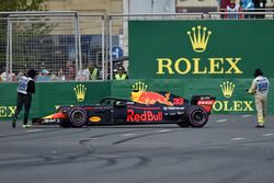 La voiture endommagée de Max Verstappen, Red Bull Racing RB14