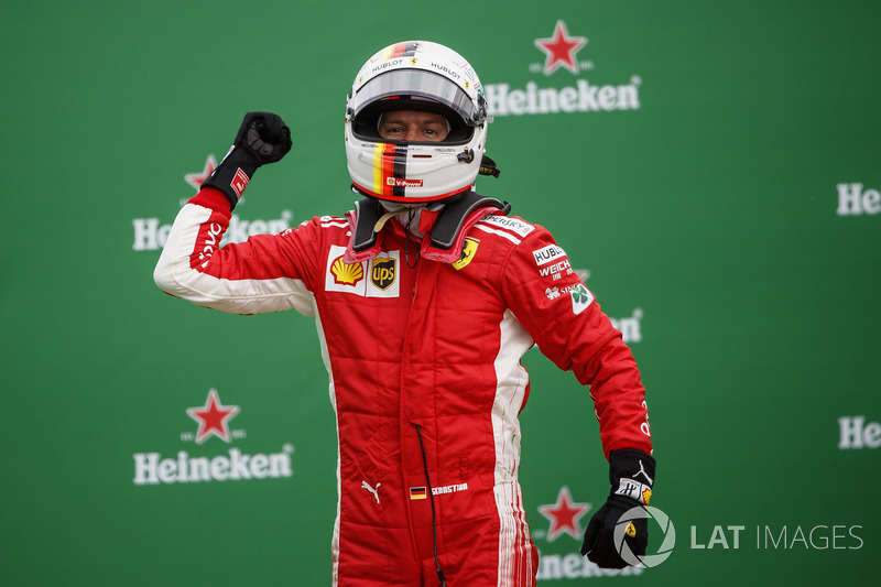 Sebastian Vettel, Ferrari, 1st position, celebrates in Parc Ferme