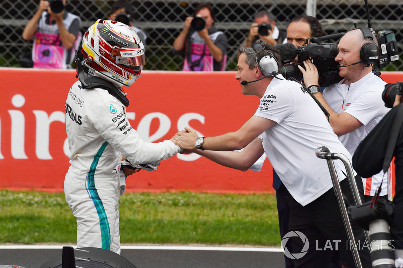 Pole sitter Lewis Hamilton, Mercedes-AMG F1 celebrates in parc ferme