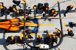 Fernando Alonso, McLaren MCL33 Renault, dans les stands