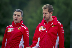 Sebastian Vettel, Ferrari walks the track with the team