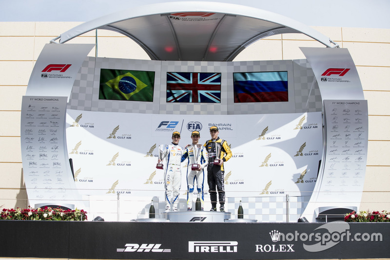 Podium: second place Sergio Sette Camara, Carlin, Race winner Lando Norris, Carlin, third place Artem Markelov, RUSSIAN TIME