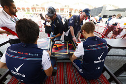 Lance Stroll, Williams Racing, and Sergey Sirotkin, Williams Racing, sign autographs for fans