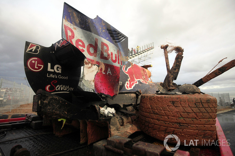 The crashed car of Mark Webber, Red Bull Racing RB6