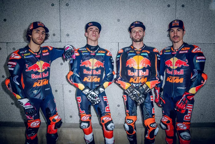 Pedro Acosta, Red Bull KTM Factory Racing, Brad Binder, Red Bull KTM Factory Racing, Enea Bastianini, Red Bull KTM Tech 3, Maverick Vinales, Red Bull KTM Tech 3
