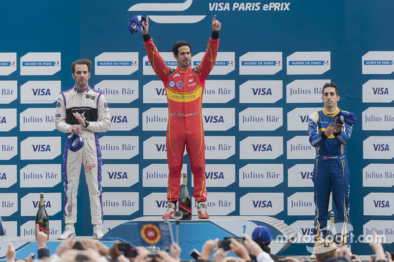 Podio: ganador de la carrera Lucas di Grassi, ABT Schaeffler Audi Sport, segundo lugar Jean-Eric Vergne, DS Virgin Racing, tercer lugar Sébastien Buemi, Renault e.Dams
