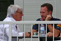 (L to R): Bernie Ecclestone, with Christian Horner, Red Bull Racing Team Principal