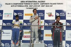 Race 2 rookie podium: Ian Rodriguez Wright, DRZ Benelli, Kush Maini, BVM Racing, Giacomo Altoè, Bhaitech Engineering