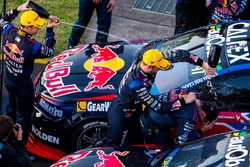 Podium: Winner Shane van Gisbergen, Triple Eight Race Engineering Holden, second place Jamie Whincup, Triple Eight Race Engineering Holden, third place James Courtney, Holden Racing Team celebrate with champagne