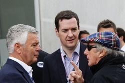 (L to R): Derek Warwick, with George Osborne MP, Chancellor of the Exchequer and Jackie Stewart,