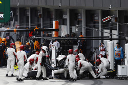 Charles Leclerc, Sauber C37 Ferrari, makes a pit stop