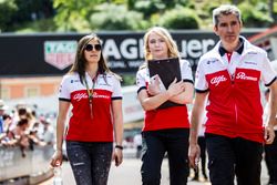 Tatiana Calderon, Sauber Test Driver walks the track with Ruth Buscombe, Sauber Race Strategist and Xevi Pujolar, Sauber Head of Track Engineering