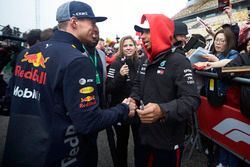 Max Verstappen, Red Bull Racing, greets Lewis Hamilton, Mercedes AMG F1