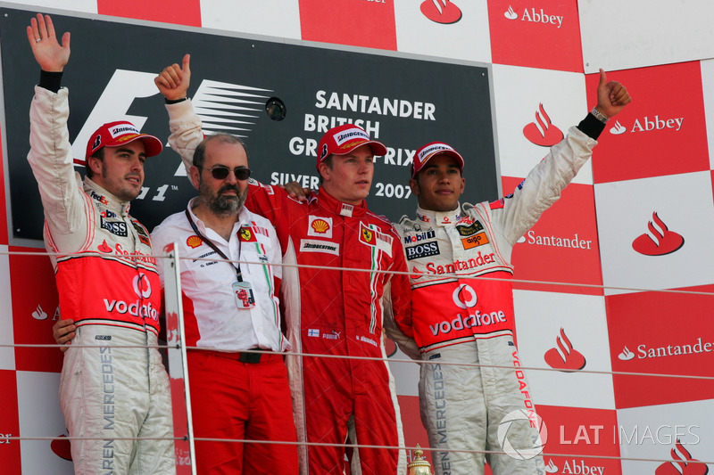 Podium: 1. Kimi Räikönen, Ferrari; 2. Fernando Alonso, McLaren; 3. Lewis Hamilton, McLaren